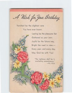 Postcard Birthday Greeting Card with Poem Bible Verse and Flowers Art Print