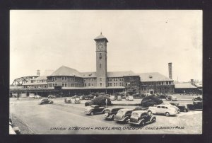 PORTLAND OREGON UNION RAILROAD STATION TRAIN DEPOT OLD CARS POSTCARD