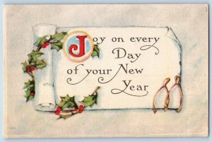 Mazeppa Minnesota MN Postcard New Year Holly Berries Wishbone 1915 Antique