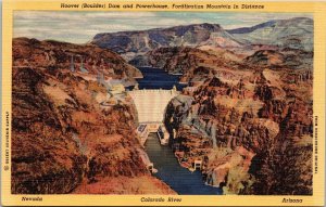 Vtg Arizona AZ Nevada NV Hoover Boulder Dam & Powerhouse 1940s Linen Postcard
