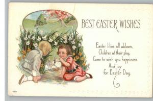 Old Postcard-Best Easter Wishes..Cute Kids..Rabbits