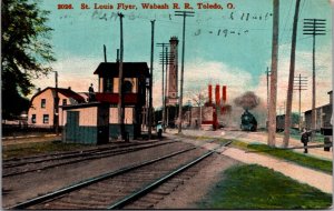 Postcard St. Louis Flyer Wabash Railroad in Toledo, Ohio