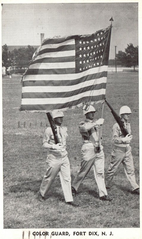 Vintage Postcard 1954 Color Guard Marching With Flag Fort Dix New Jersey NJ