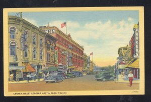 RENO NEVADA DOWNTOWN CENTER STREET SCENE OLD CARS STORES VINTAGE POSTCARD