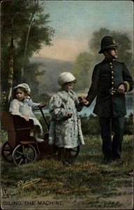 TUCK Little Motorists Kids Pedal Car Police Officer Cop c1910 Postcard