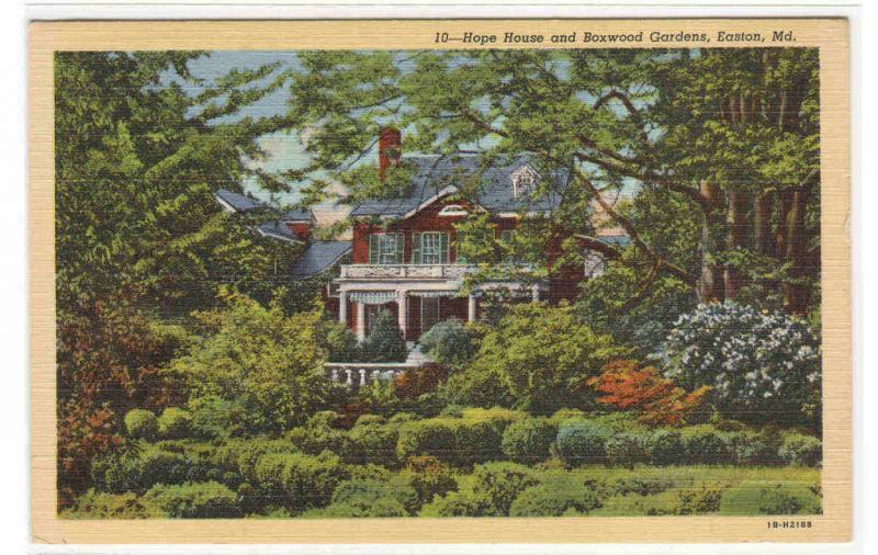 Hope House Boxwood Gardens Easton Maryland linen postcard