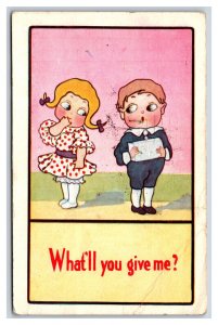 Comic Bashful Children What'll You Give Me 1911 DB Postcard S1
