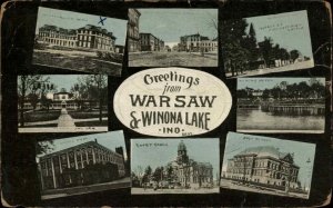 Warsaw & Winona Lake Indiana IN Multi View c1910 Postcard