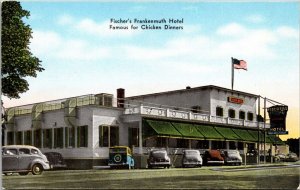 Fischer's Frankenmuth Hotel Chicken Dinners old cars Michigan Postcard