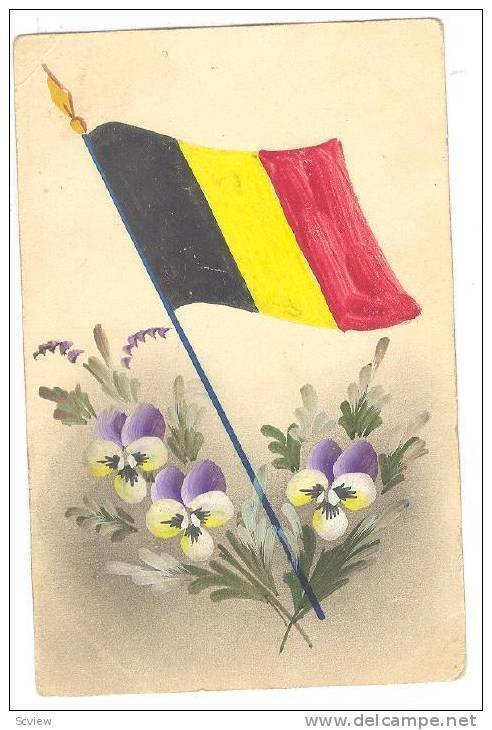 Belgium Flag & Flowers , Hand Painted , 1914