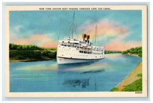 c1940's New York Boston Boat Passing Through Cape Cod Canal Vintage Postcard 