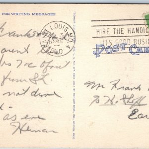 c1950 Hire the Handicapped, It's Good Business Postal Stamp Posted Cancel A207