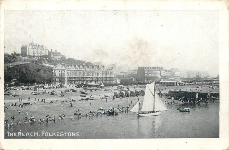 UK England sail & navigation themed postcard Folkestone beach sailing vessel