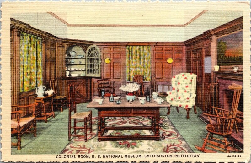 Colonial Room US National Museum Smithsonian Institution Linen Postcard VTG UNP 