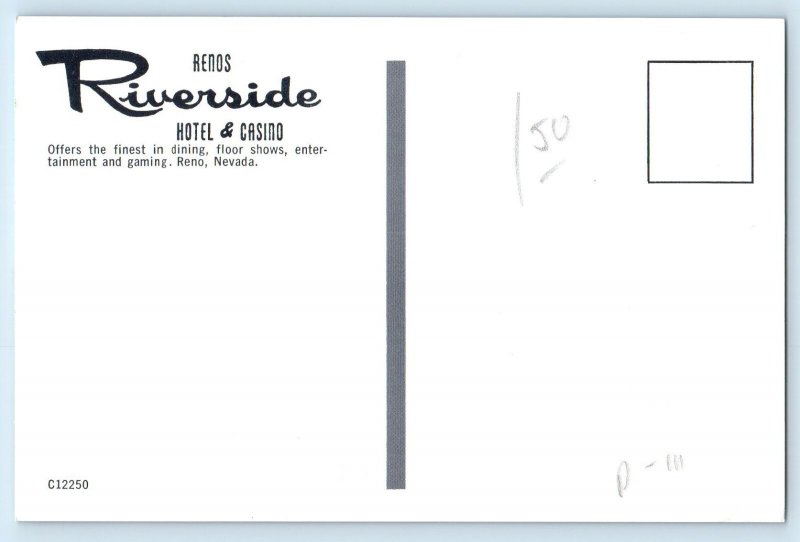 c1960 Reno Nevada Vintage Postcard Riverside Hotel Casino Entertainment Building