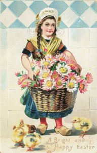 A Bright and Happy Easter Beautiful Girl Raphael Tuck Embossed Postcard