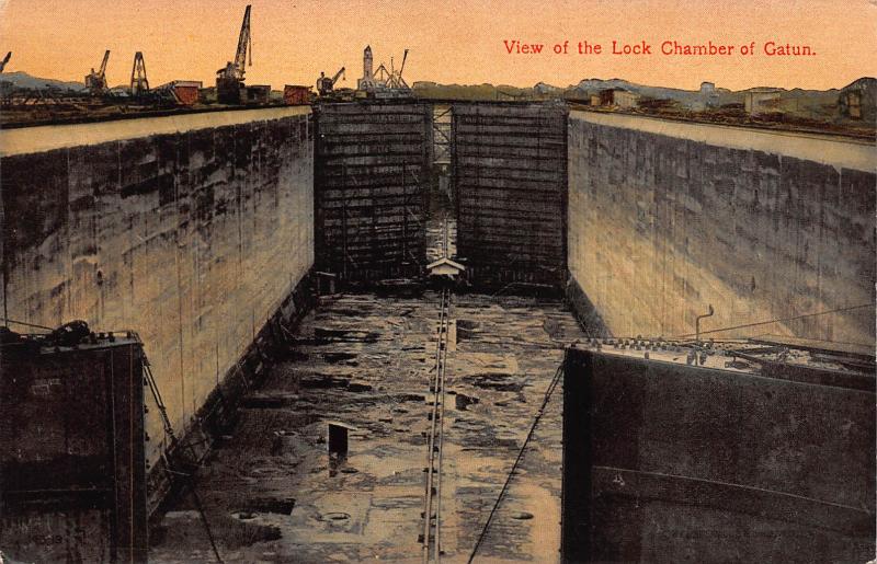 View of the Lock Chamber of Gatun, Canal Zone, Early Postcard, Unused