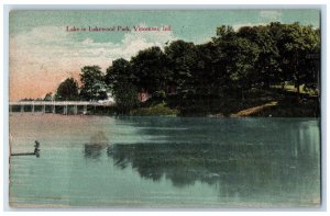 1910 Lake Lakewood Park River Trees Bridge Exterior Vincennes Indiana Postcard