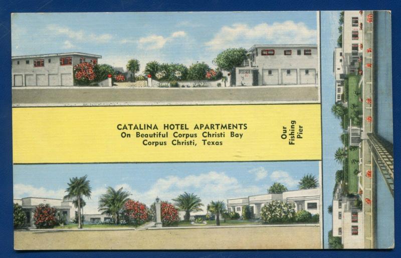 Corpus Christi Texas tx Catalina Hotel Apartments linen postcard