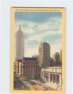 Postcard New York Public Library and Fifth Avenue New York City New York USA