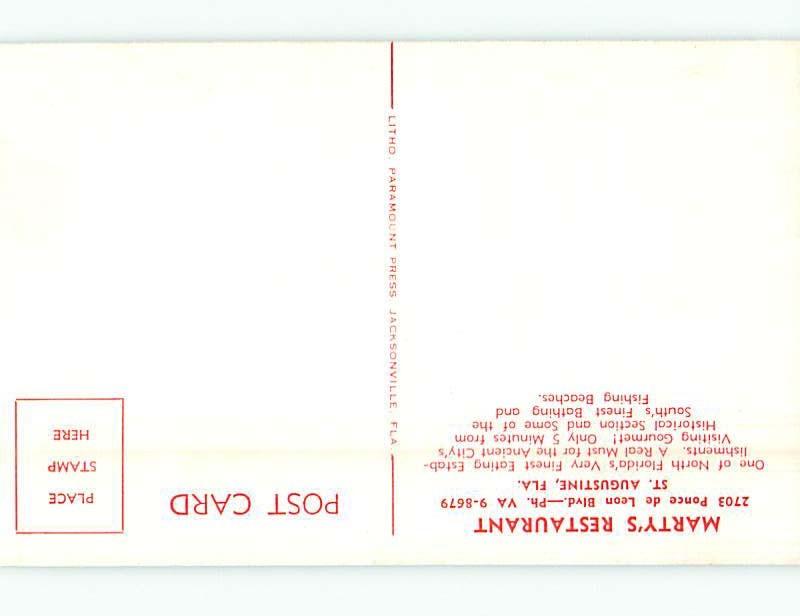 Pre-1980 RESTAURANT SCENE St. Augustine Florida FL G8433@