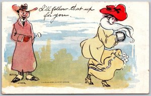 Vtg Comic I'll Follow That Up For You Man Woman in Dress 1909 Postcard