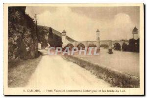 Postcard Old Bridge Valentre Cahors historical monument and the banks of the Lot