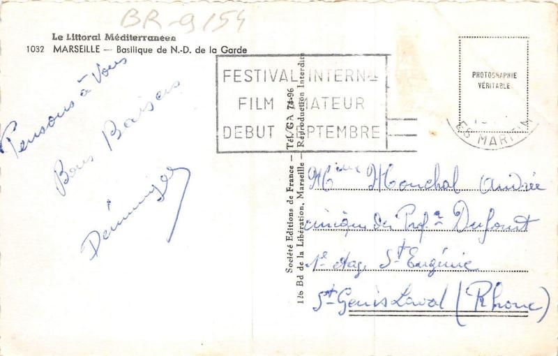 BR9154 Marseille Basilique de ND Film Festival Postmark on the back france