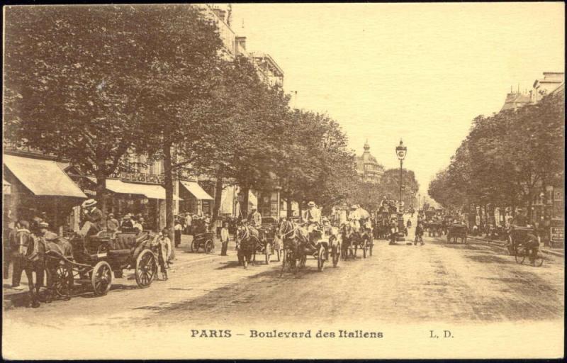 france, PARIS, Le Boulevard des Italiens, Horse Cart (1910s) L.D.