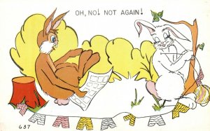 Vintage Postcard Oh No! Not Again! Two Rabbits Brown & White Animals