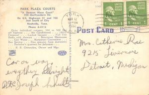 Nashville Tennessee 1952 Postcard Park Plaza Courts Motel 