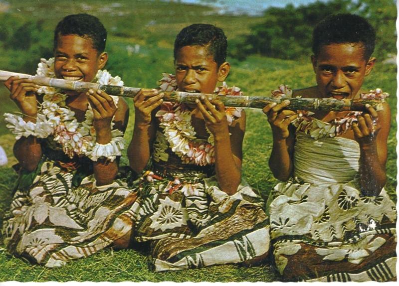 Sugar Cane Meal Fiji Fijian Girls Children Unused Postcard D24