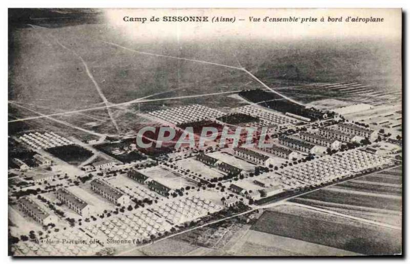 Old Postcard Sissonne Aisne Camp Overview taken aboard Army Airplane