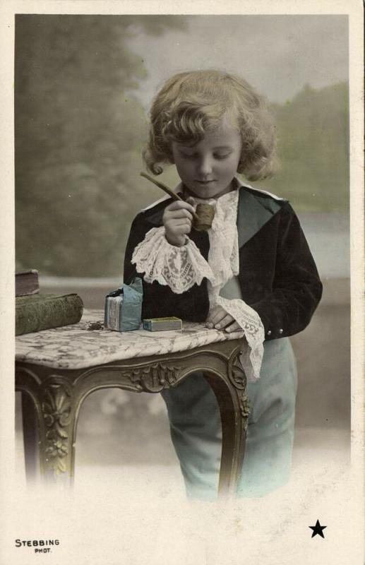 Beautiful Young Curly Girl with Smoking Tobacco Pipe (1910s) Stebbing RPPC II