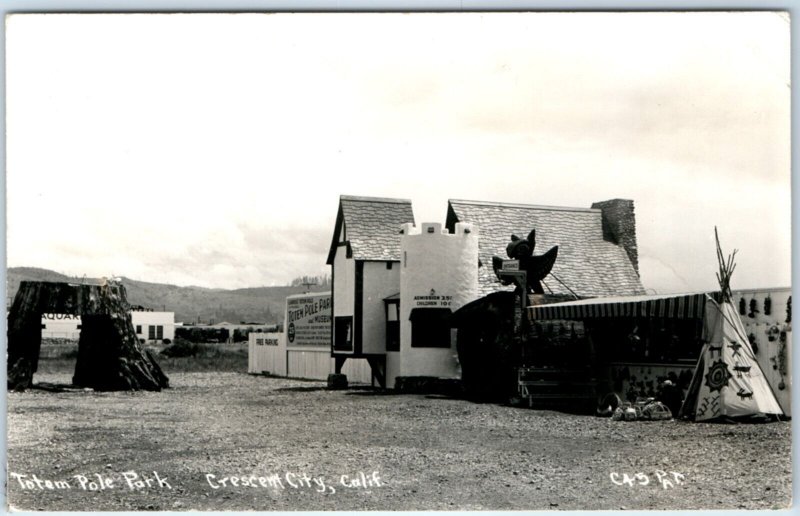 c1940s Crescent City, CA RPPC Totem Pole Park Museum Real Photo PC Cali Vtg A130