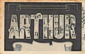 ARTHUR~LARGE LETTER WITH WOMEN'S FACES FILLING THE LETTERS~1909 POSTCARD