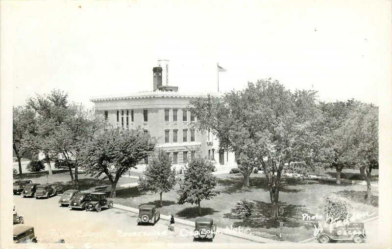 RPPC Postcard Polk County Court House & Square Osceola NE, McFadden Photo
