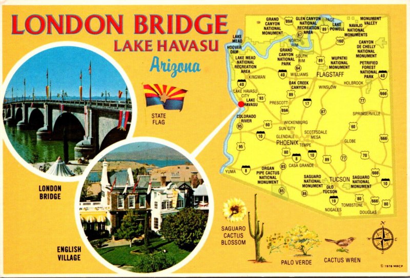 Arizona Lake Havasu Londong Bridge and State Map