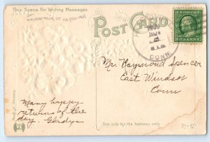 Birthday Wishes Blue Flowers Embossed Hazardville CT DPO (1851-1969) Postcard