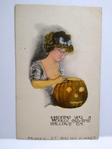 Halloween Postcard May L Farini Victorian Women JOL Hand Painted WS Fisher 1911 