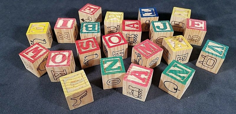 Wood Blocks Alphabet Numbers Animals Vintage (21) Wood Blocks  MrSTUFF B8