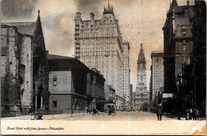 Broad St from Spruce Philadelphia PA early view wagons carriages undivided vtg