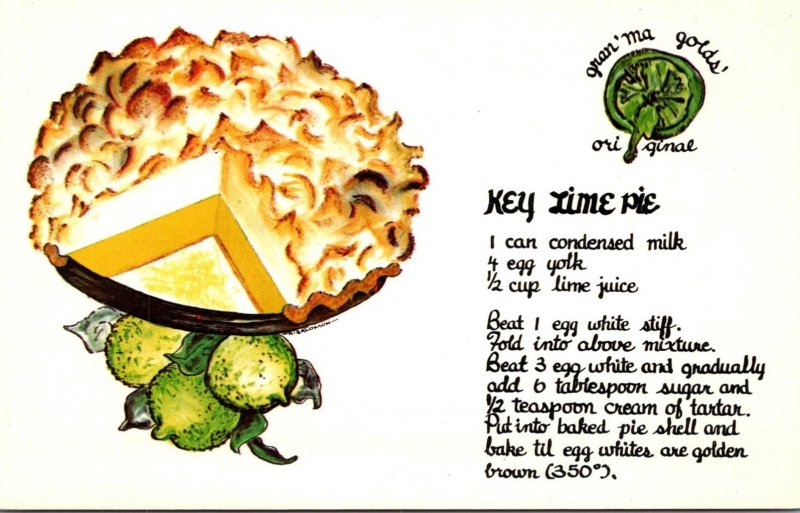 Florida Keys Gran'ma Golds' Original Key Lime Pie Recipe