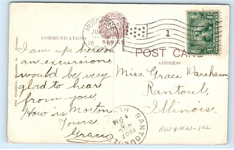 *1907 Weed Park Club House Muscatine IA Iowa Vintage Postcard A8