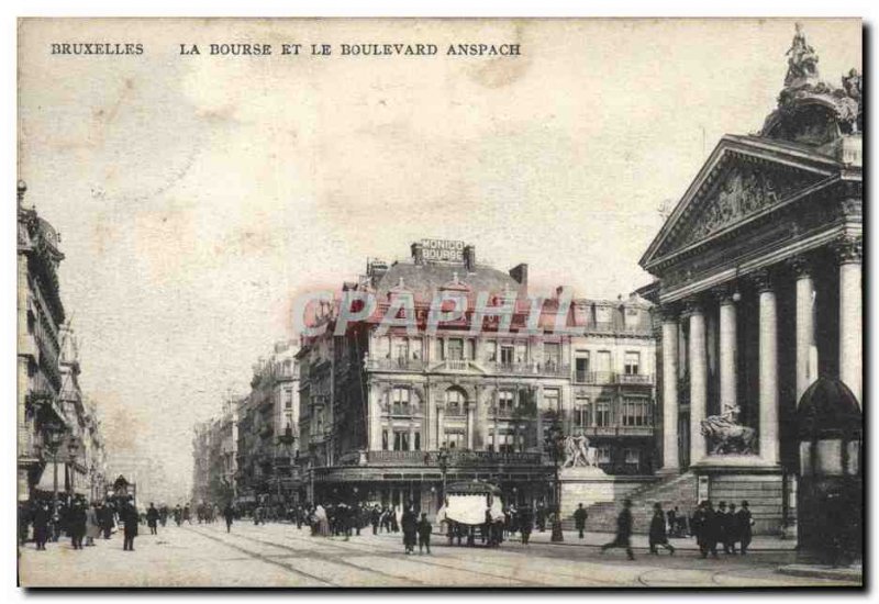 Old Postcard Brussels Stock Exchange and The Boulevard Anspach