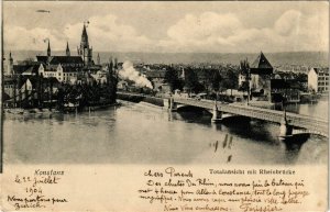 CPA AK Konstanz Totalansicht mit Rheinbrucke GERMANY (893826)