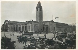 Finland Helsinki Railway Station Square Cars Omnibuses Real Photo Postcard c1930 