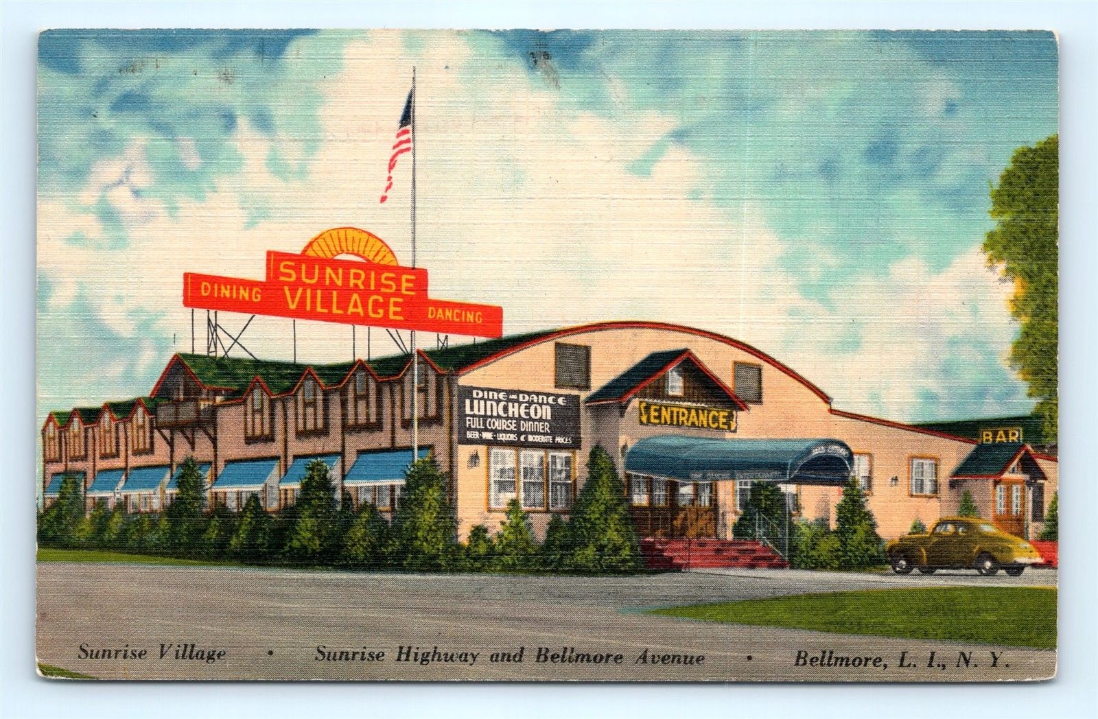 Postcard NY Bellmore Long Island Sunrise Bavarian Village Dining