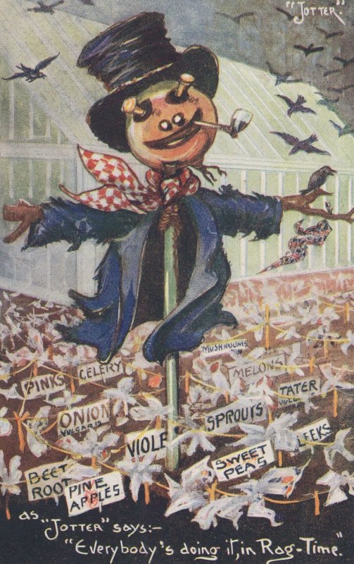 Pipe Smoking WW1 Scarecrow Rag Time Dance Comic Old Postcard