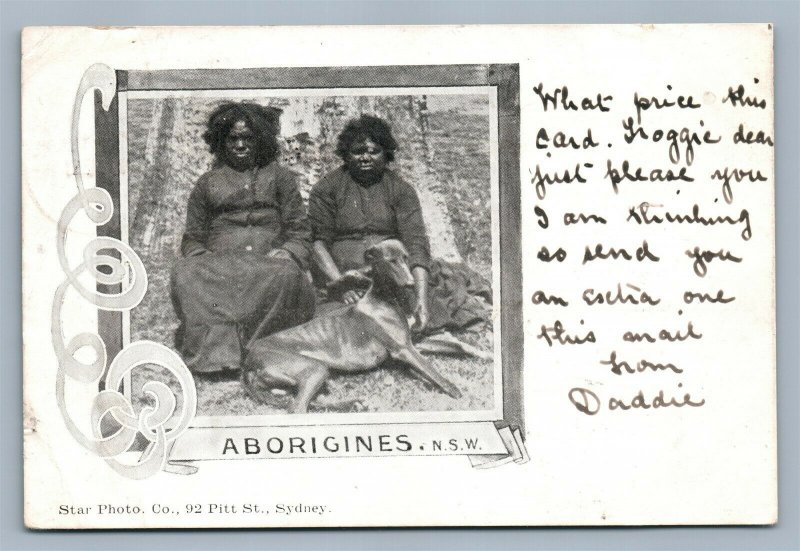 AUSTRALIAN ABORIGINES N.S.W. ANTIQUE POSTCARD w/ STAMPS